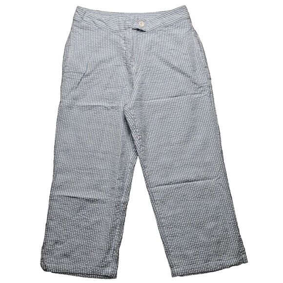 VTG Seersucker Blue & White Striped Crop Capri Pant Womens SZ 8 No Back Pockets - Picture 1 of 10